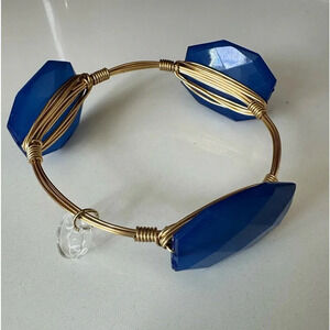 Gold Twisted Wire Blue Bangle Bracelet